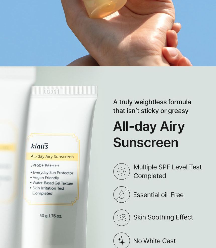 Dear, Klairs - All-day Airy Sunscreen, 50ml, 76 g, 8809572891397