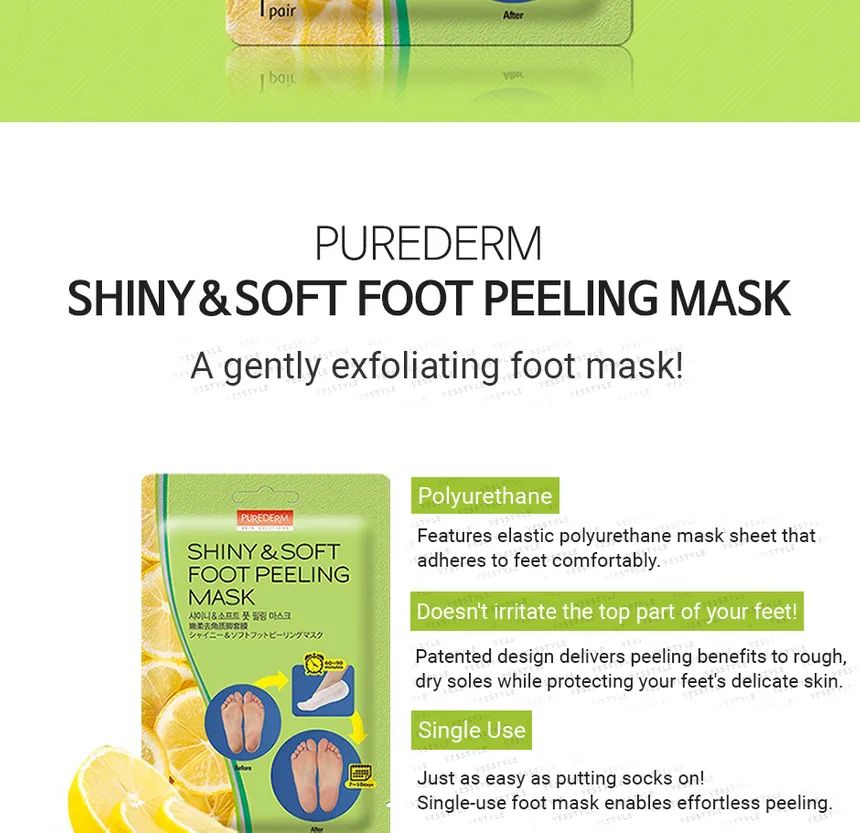 PUREDERM - Shiny & Soft Foot Peeling Mask (1 pair), 1 pair, 50 g, 8809052587970