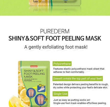 PUREDERM - Shiny & Soft Foot Peeling Mask (1 pair), 1 pair, 50 g, 8809052587970