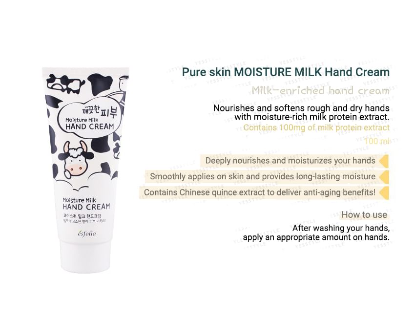 esfolio - Pure Skin Moisture Milk Hand Cream 100ml, 100ml, 130 g, 8809386880266