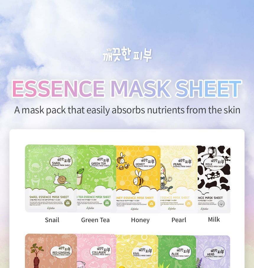 esfolio - Niacinamide With Black Bean Essence Mask Sheet Set, 10 sheets, 338 g, 8809589393273