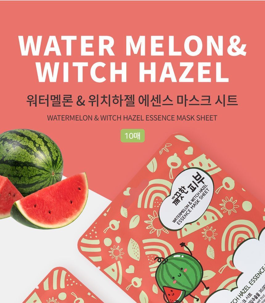 esfolio - Watermelon & Witch Hazel Essence Mask Sheet Set, 10 sheets, 340 g, 8809589393587