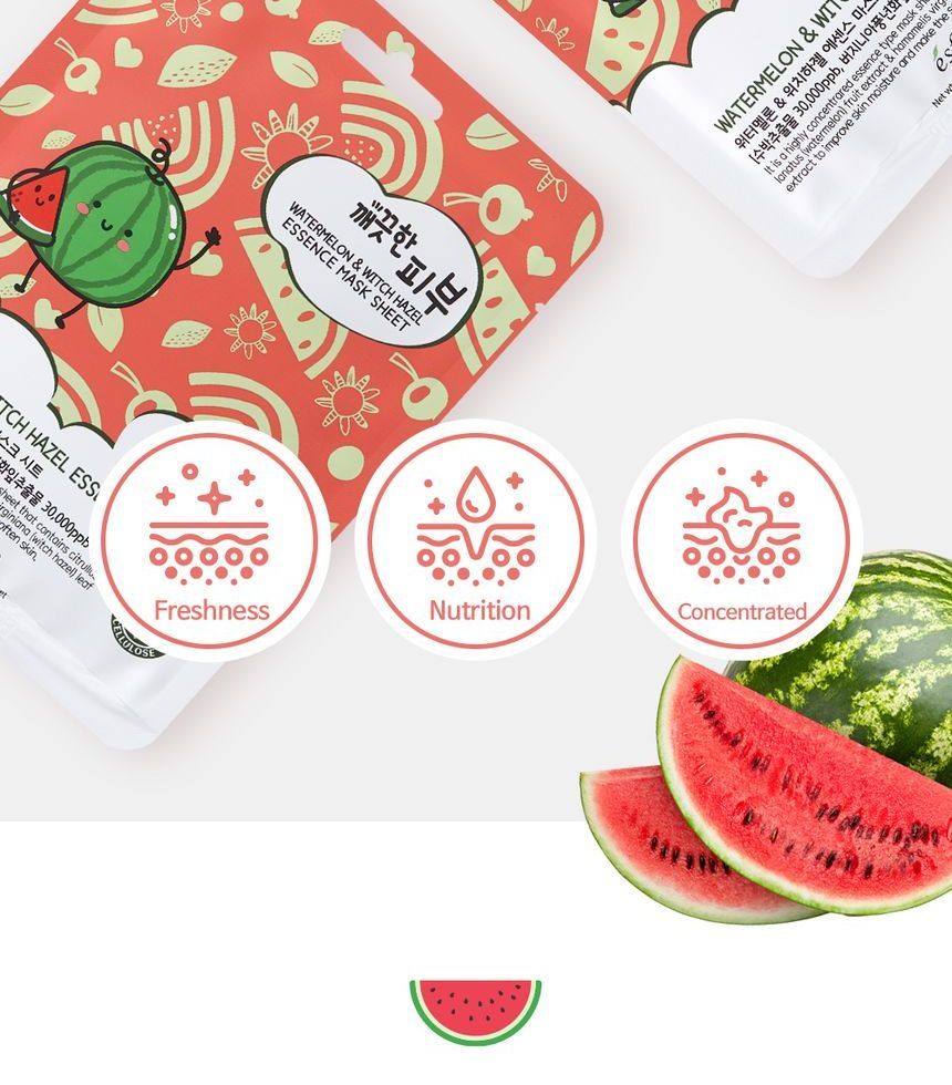 esfolio - Watermelon & Witch Hazel Essence Mask Sheet Set, 10 sheets, 340 g, 8809589393587