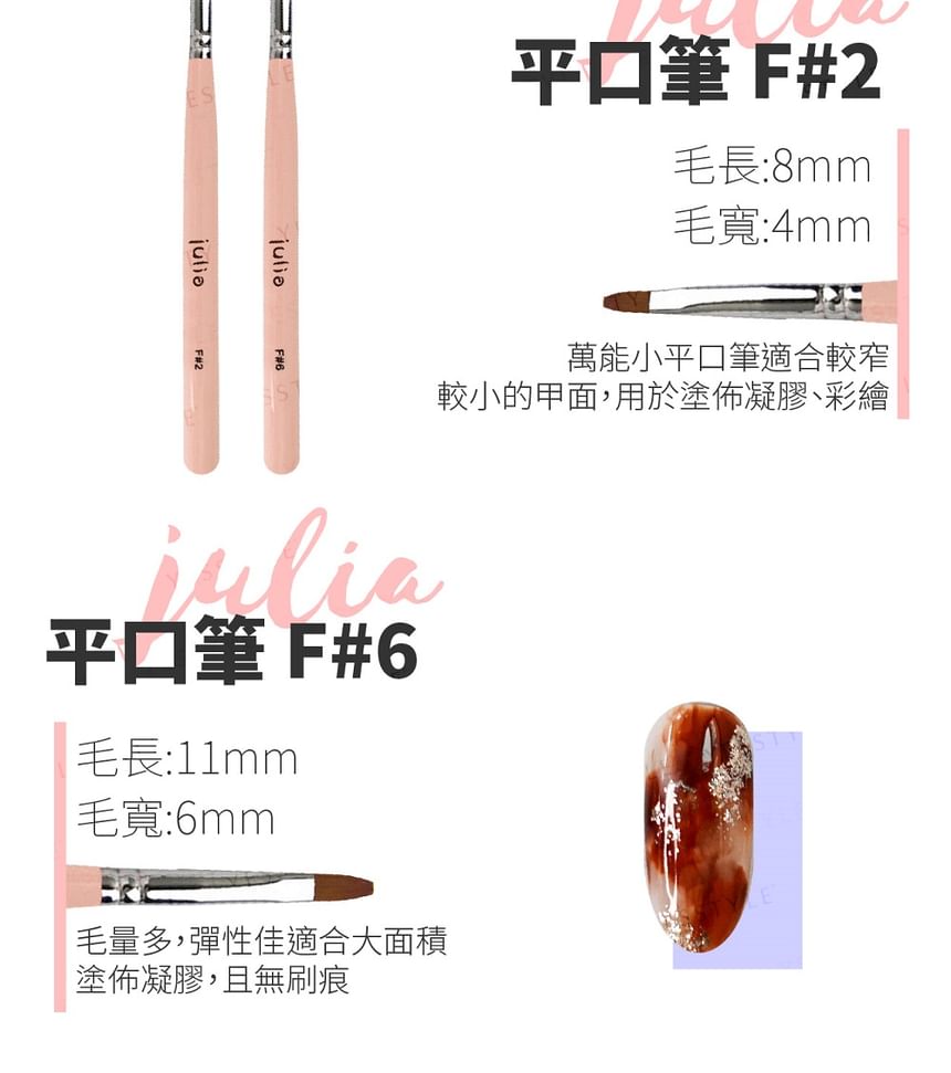 Cosplus - Julia Macaron Nail Art Brush Flat F#6, 1 pc, 9 g, 4713233398337