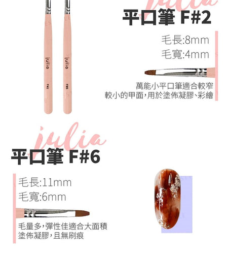 Cosplus - Julia Macaron Nail Art Brush Flat F#6, 1 pc, 9 g, 4713233398337