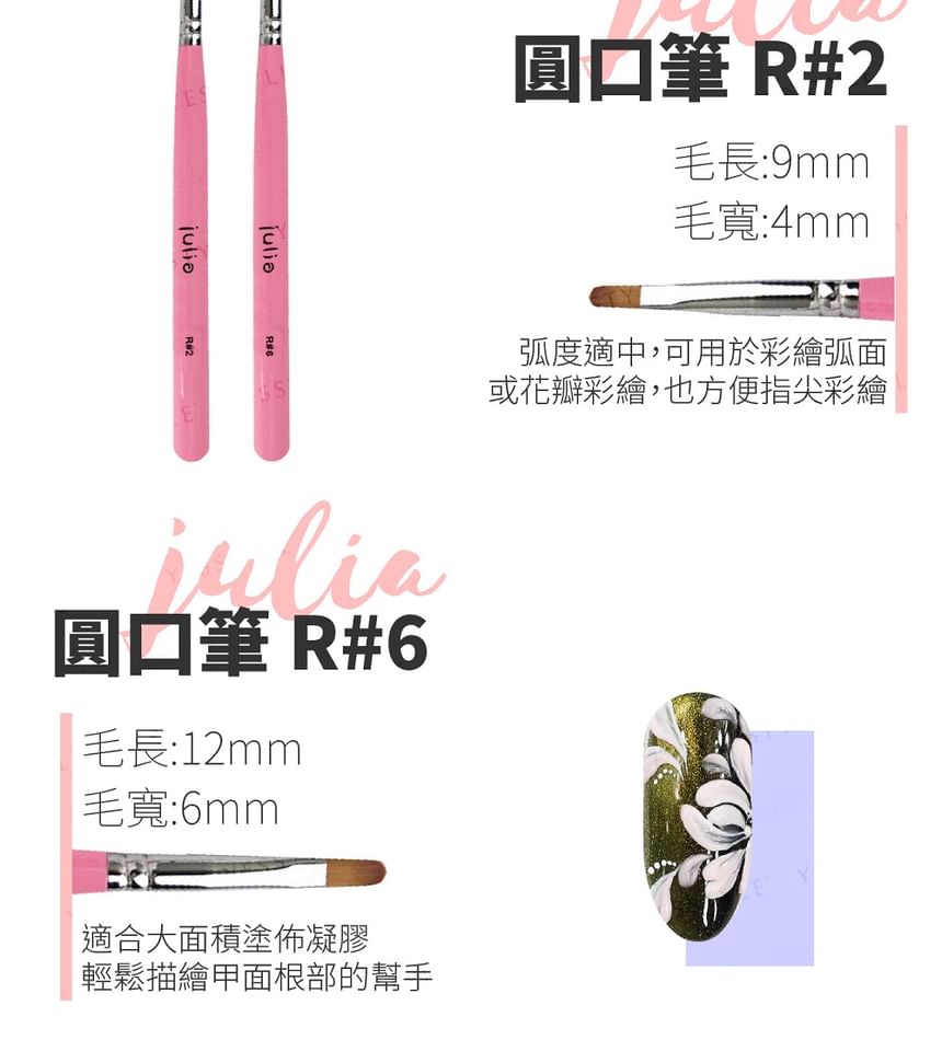 Cosplus - Julia Macaron Nail Art Brush Round R#6, 1 pc, 9 g, 4713233398375