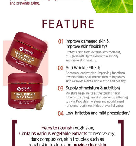 eyeNlip - Snail Repair Eye Cream , 50ml, 108 g, 8809555250883