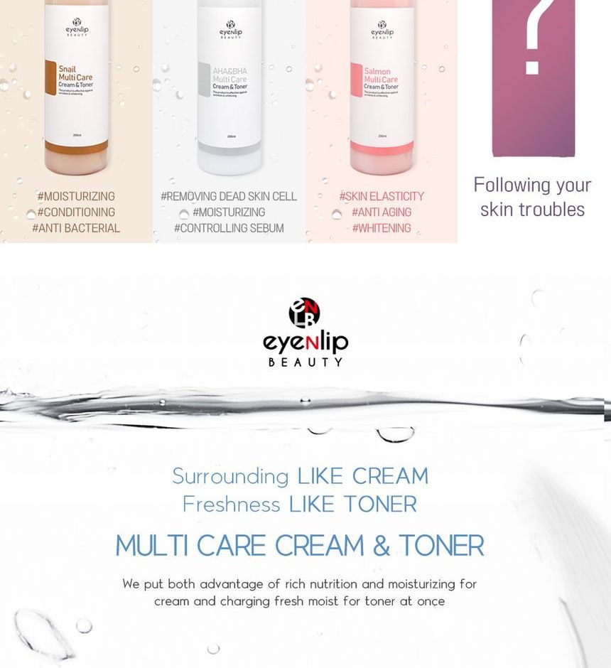 eyeNlip - AHA & BHA Multi Care Cream & Toner , 200ml, 200 g, 8809555253716
