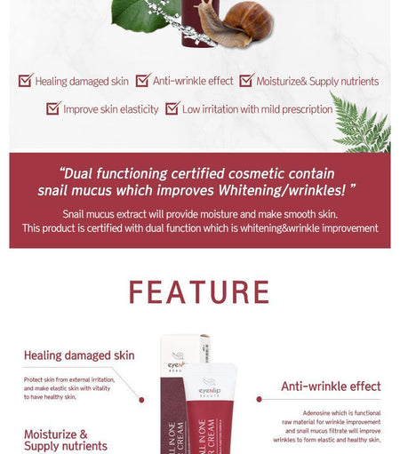 eyeNlip - Snail All in One Repair Cream Tube, 30ml, 80 g, 8809555252863