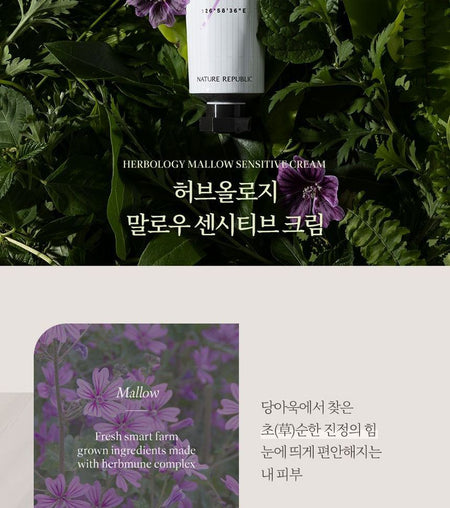 NATURE REPUBLIC - Herbology Mallow Sensitive Cream, 70ml, 180 g, 8806173483099