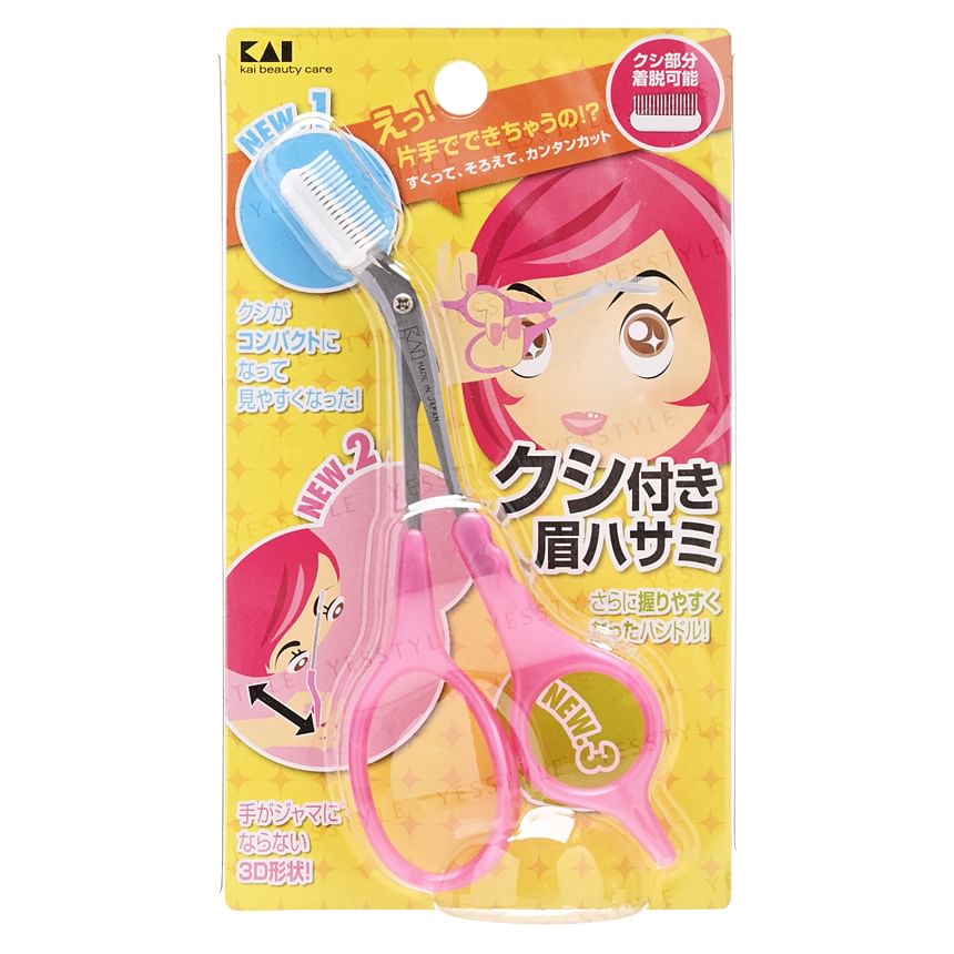KAI - Eyebrow Scissors DX With Comb Pink, 1 pc, 20 g, 4901601265552