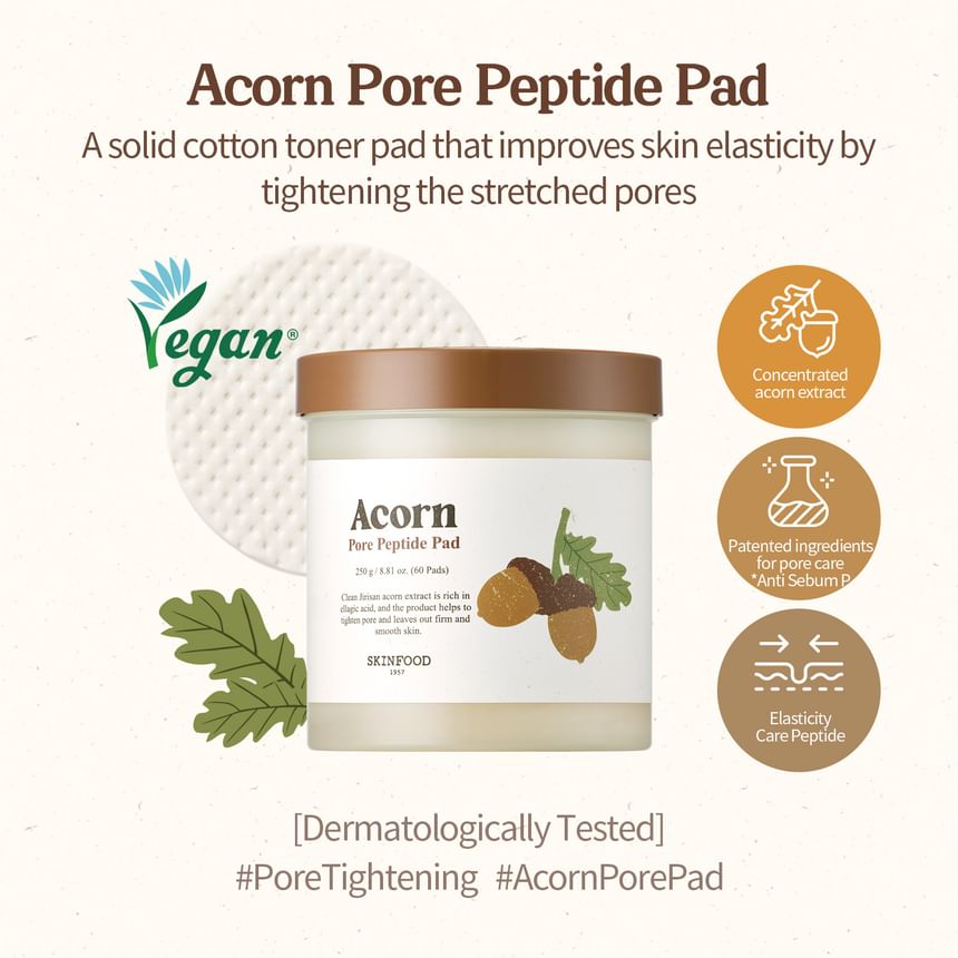 SKINFOOD - Acorn Pore Peptide Pad, 60 pads, 386 g, 8809032673662