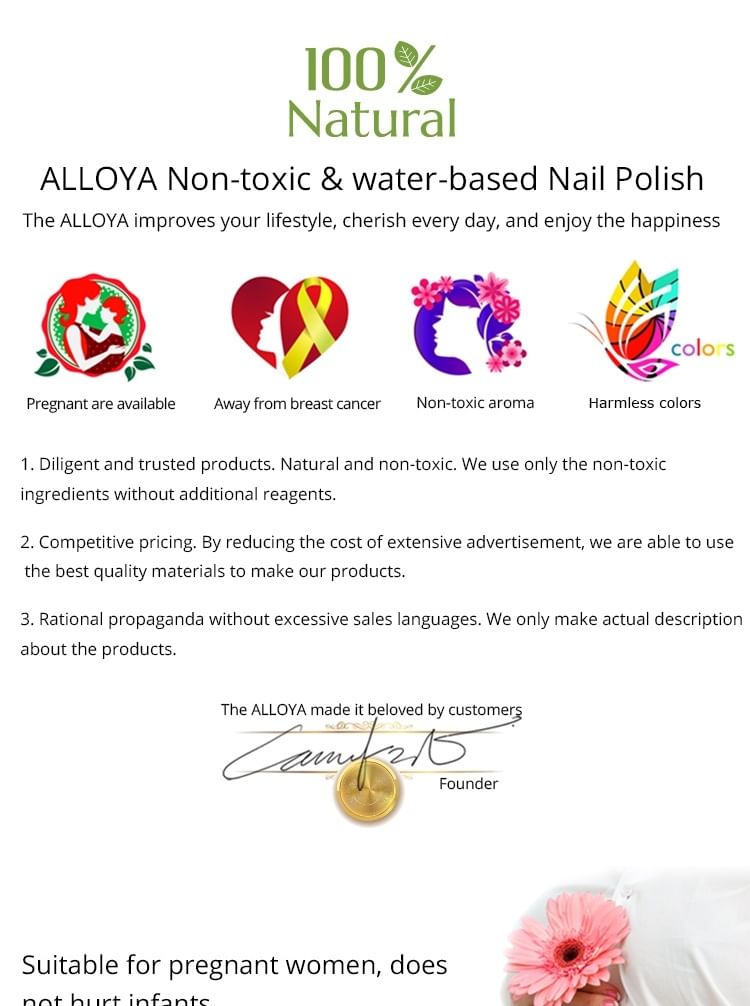 ALLOYA - Water-Based Natural Nail Polish Environmental Friendly 005 Matte Top Coat, 10ml, 60 g, 6934849100055