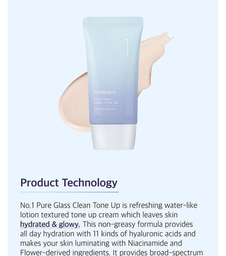 numbuzin - No.1 Pure Glass Clean Tone Up, 50ml, 73 g, 8809652580951