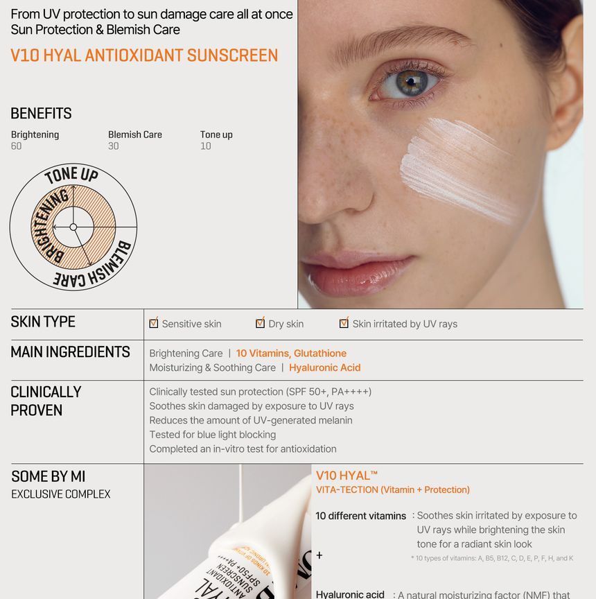 SOME BY MI - V10 Hyal Antioxidant Sunscreen, 40ml, 68 g, 8809647392866