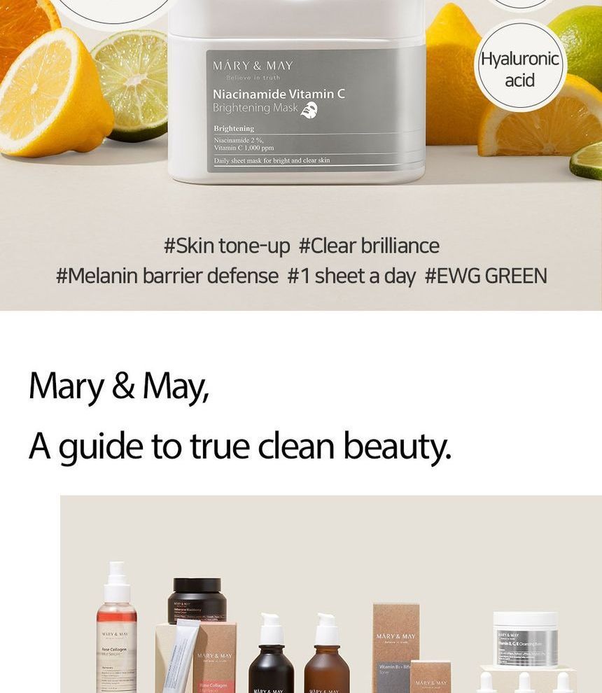 Mary&May - Niacinamide Vitamin C Brightening Mask, 30 sheets, 574 g, 8809670681401