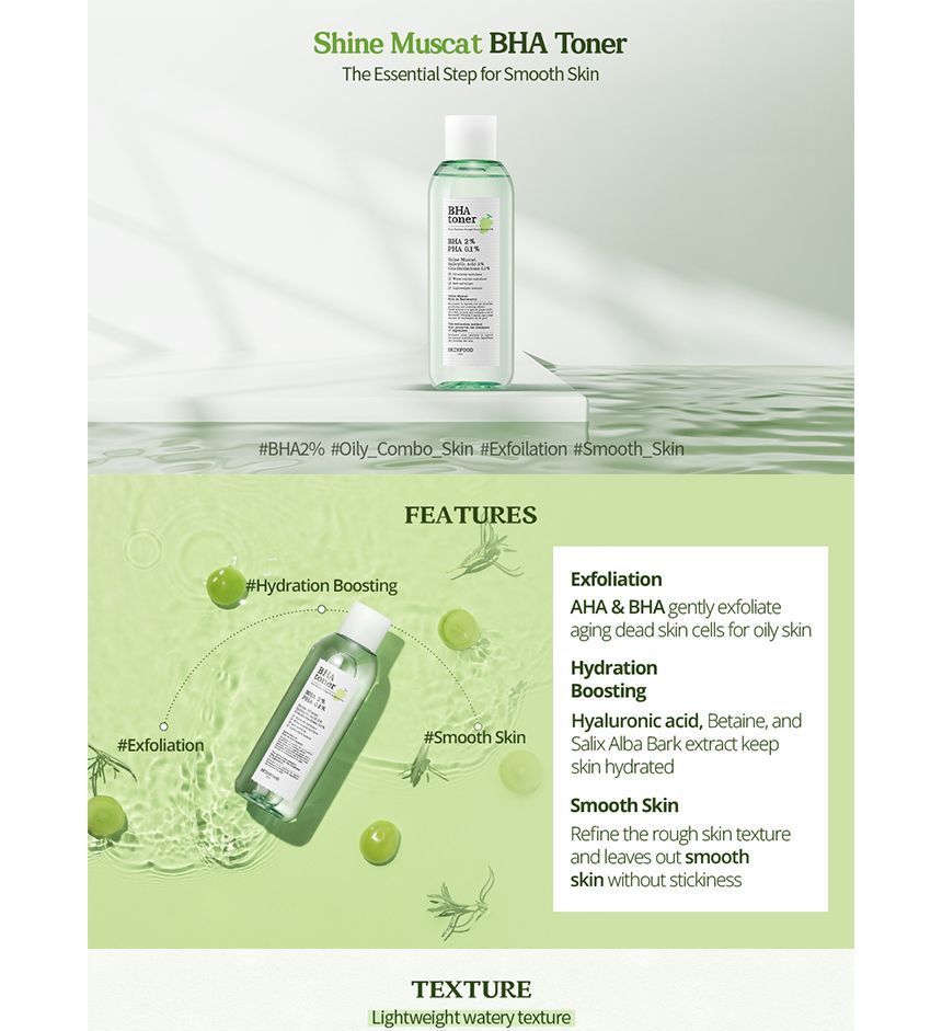 SKINFOOD - Shine Muscat BHA 2% Toner, 200ml, 273 g, 8809032672948