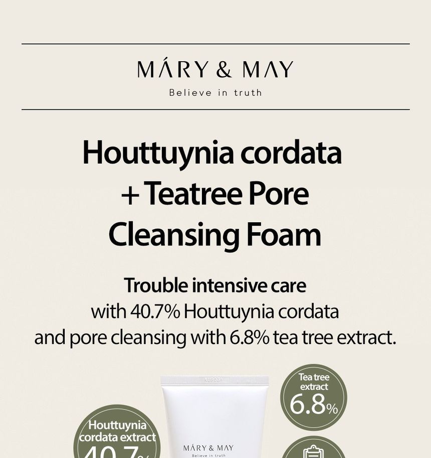 Mary&May - Houttuynia Cordata + Tea Tree Cleansing Foam, 150ml, 182 g, 8809670680978