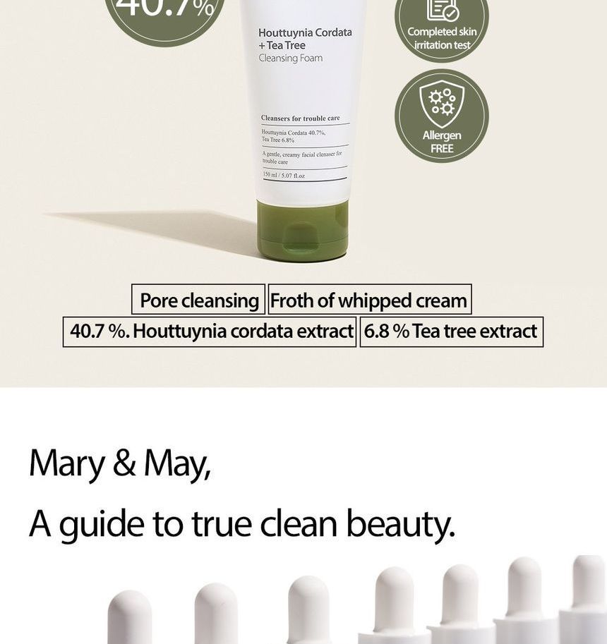 Mary&May - Houttuynia Cordata + Tea Tree Cleansing Foam, 150ml, 182 g, 8809670680978