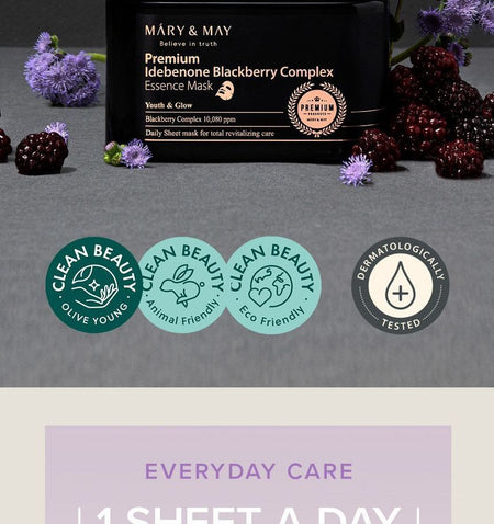 Mary&May - Premium Idebenone Blackberry Complex Essence Mask, 20 sheets, 420 g, 8809670682064