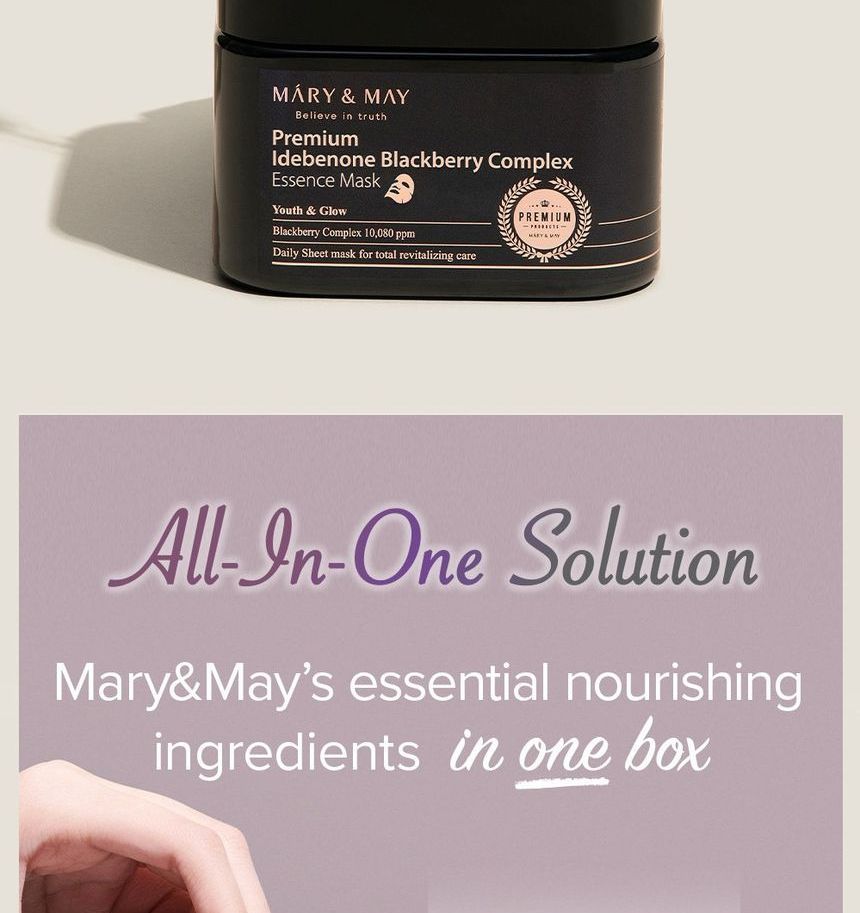 Mary&May - Premium Idebenone Blackberry Complex Essence Mask, 20 sheets, 420 g, 8809670682064