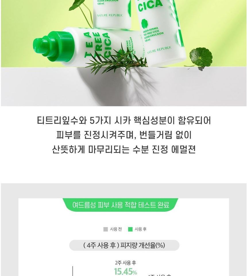 NATURE REPUBLIC - Green Derma Tea Tree Cica Clear Emulsion, 130ml, 330 g, 8806173481972