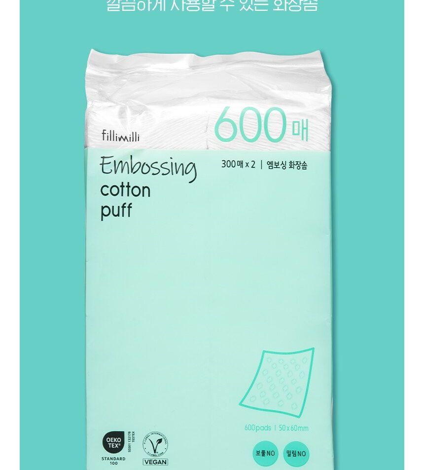 fillimilli - Embossing Cotton Puff Jumbo, 600 pads, 538 g, 8809241341475