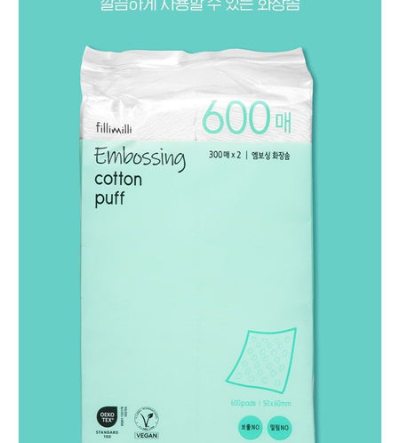 fillimilli - Embossing Cotton Puff Jumbo, 600 pads, 538 g, 8809241341475