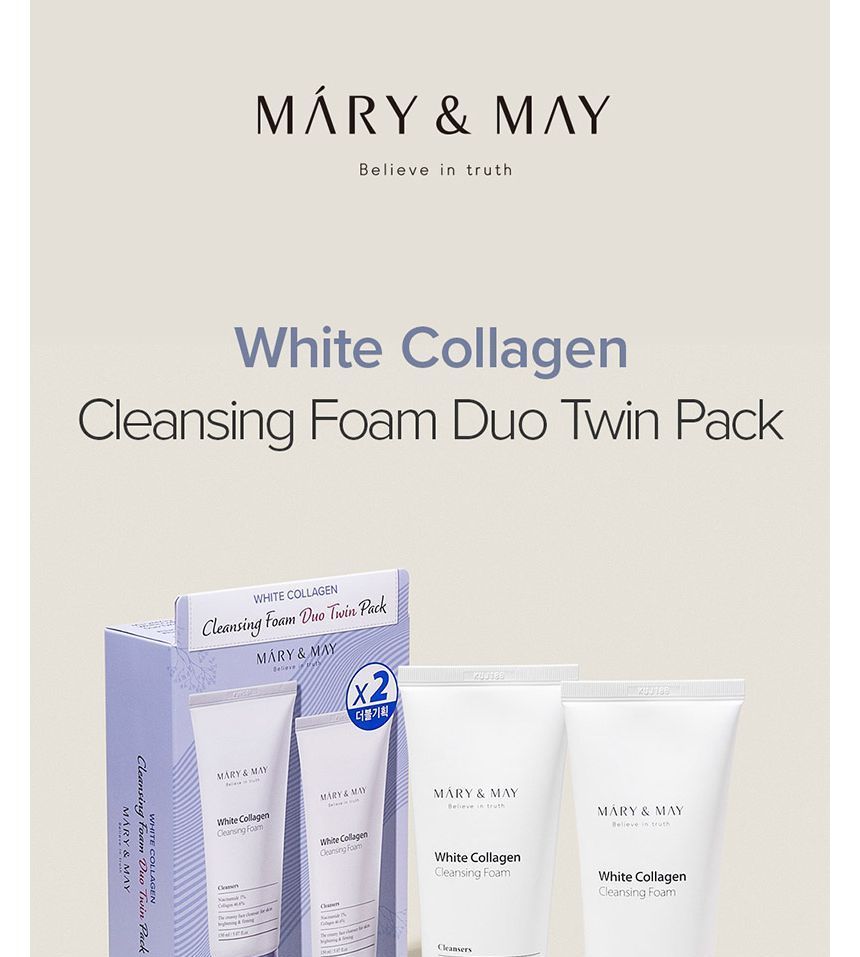 Mary&May - White Collagen Cleansing Foam Duo Twin Pack, 2 pcs, 392 g, 8809670682248