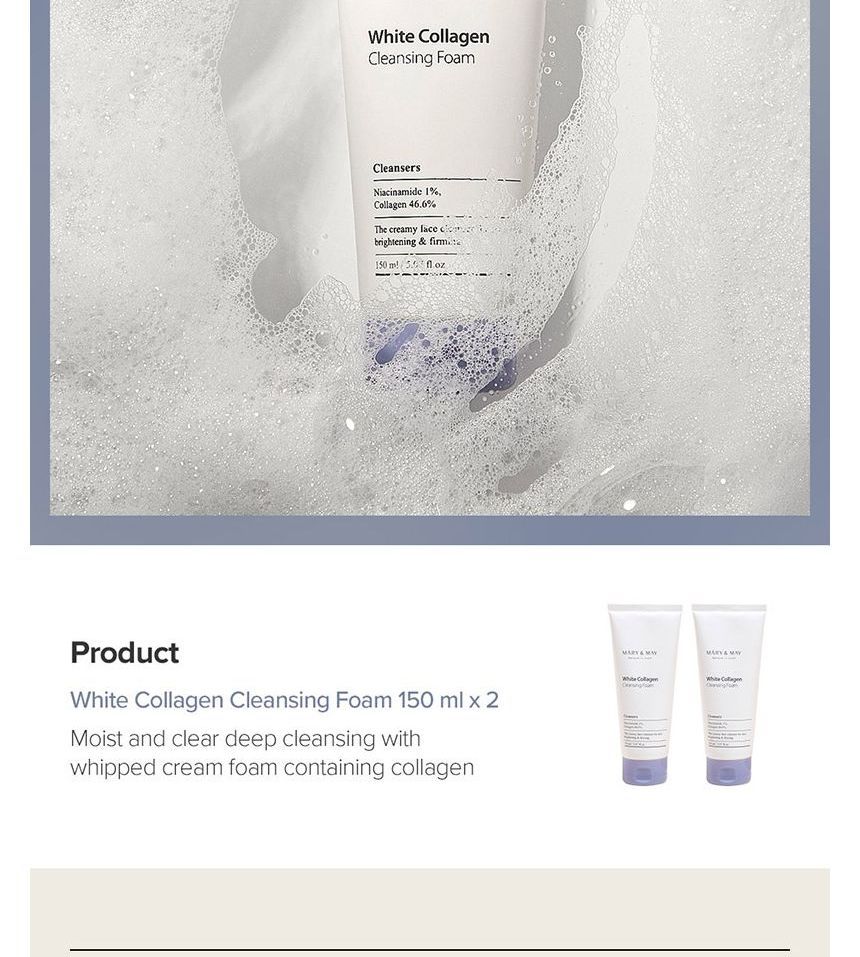 Mary&May - White Collagen Cleansing Foam Duo Twin Pack, 2 pcs, 392 g, 8809670682248