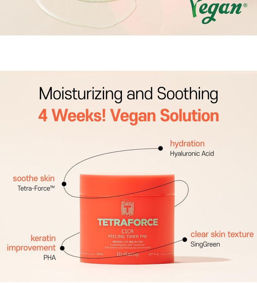 ElishaCoy - Tetraforce Cica Peeling Toner Pad, 60 pads, 278 g, 