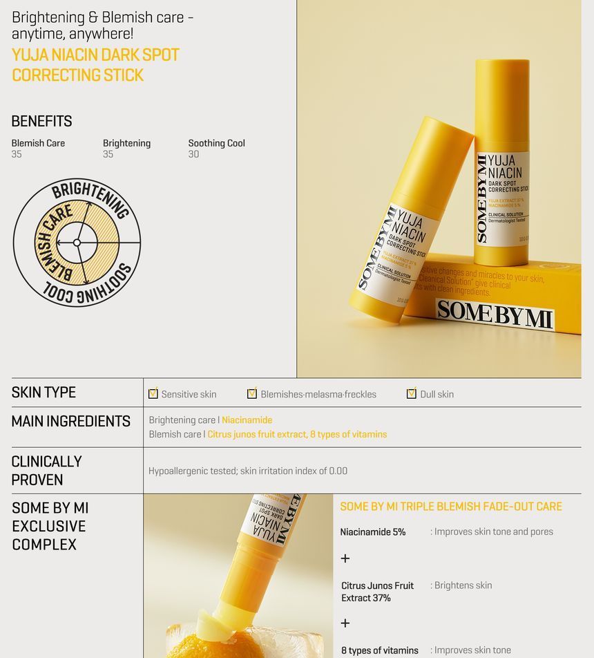 SOME BY MI - Yuja Niacin Dark Spot Correcting Stick Mini, 5g, 25 g, 8809647393269