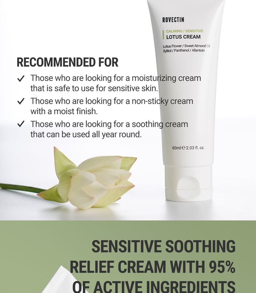 ROVECTIN - Calming Sensitive Lotus Cream, Renewed - 60ml, 86 g, 8809348502854