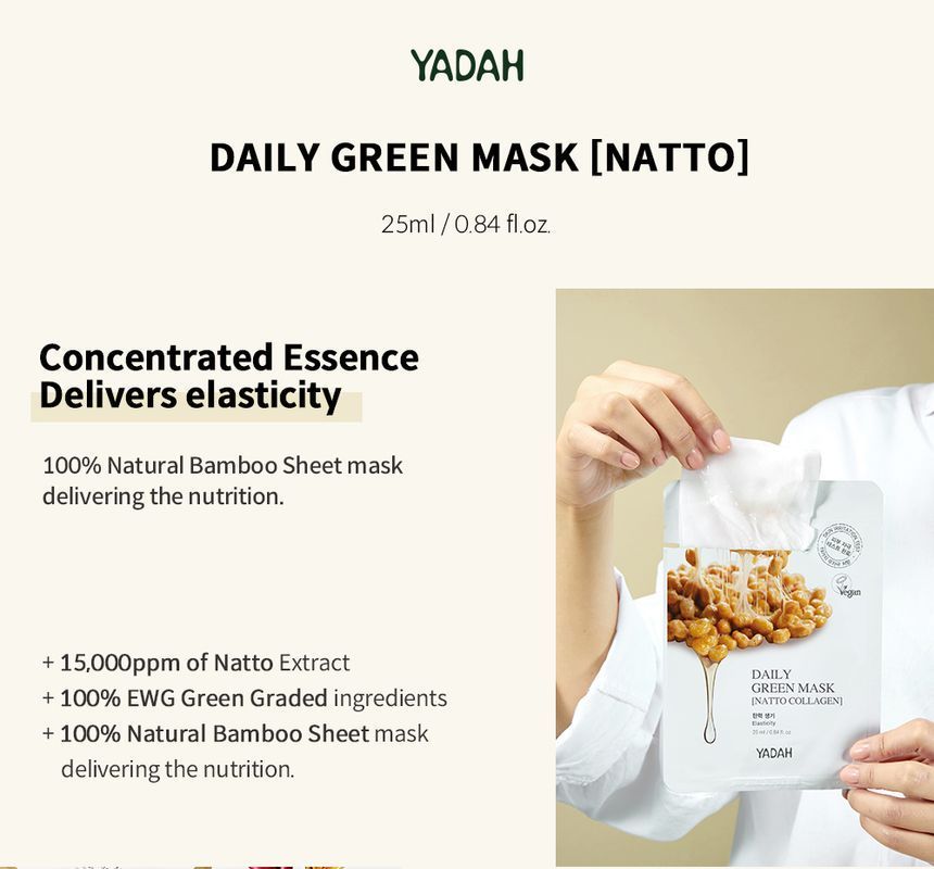 YADAH - Daily Green Natto Collagen Mask 1pc, 25g, 60 g, 8809340384595