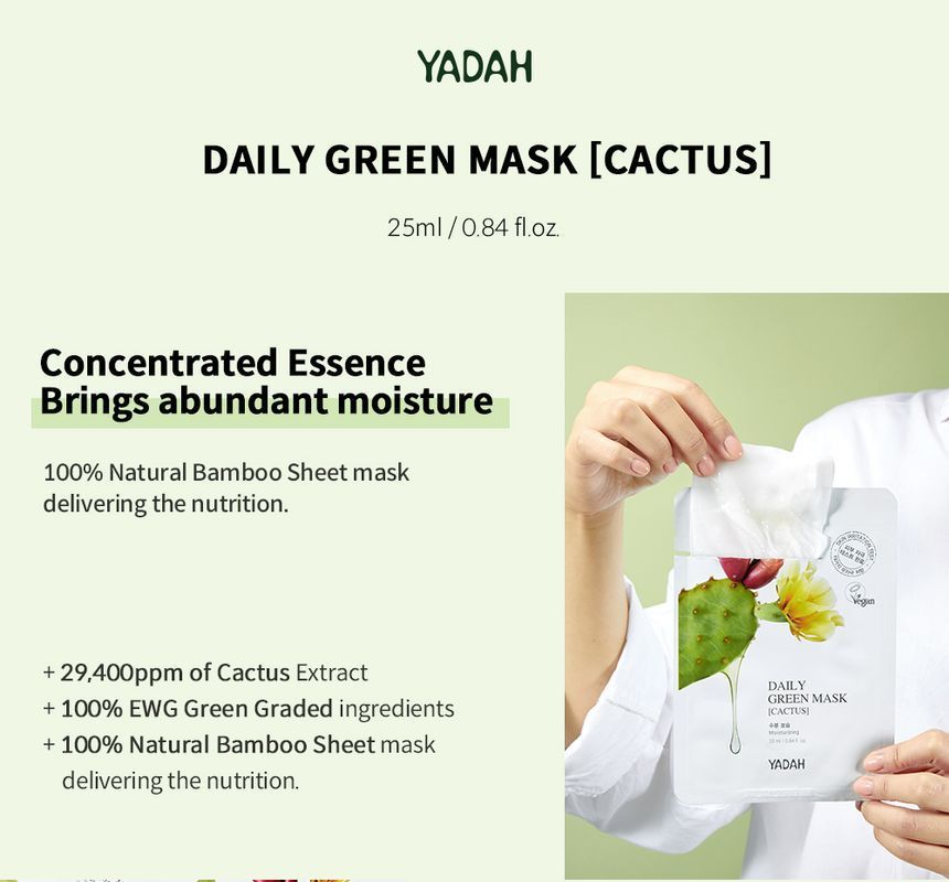 YADAH - Daily Green Cactus Mask 1pc, 25g, 60 g, 8809340384571
