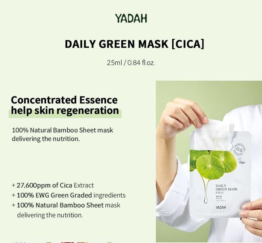 YADAH - Daily Green Cica Mask 1pc, 25g, 60 g, 8809340384588