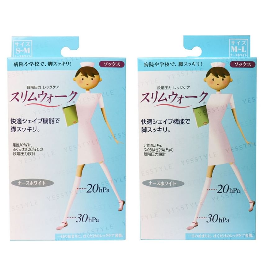 Slim Walk - Nurse White Compression Stockings, 1 pair - White - M-L, 100 g, 4902522642163