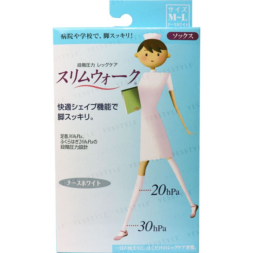 Slim Walk - Nurse White Compression Stockings, 1 pair - White - M-L, 100 g, 4902522642163