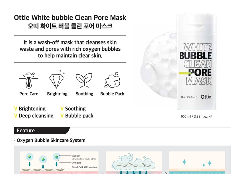 Ottie - White Bubble Clean Pore Mask, 100ml, 250 g, 8809708711087