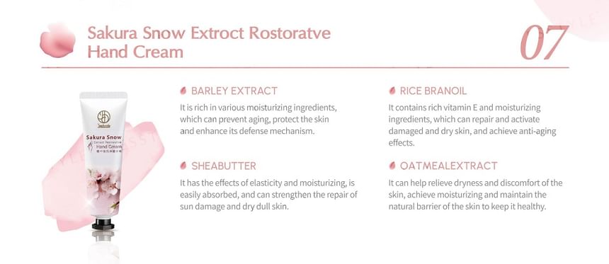 JOURDENESS - Jenduoste Sakura Snow Extract Restorative Hand Cream, 30ml, 42 g, 4712589346450