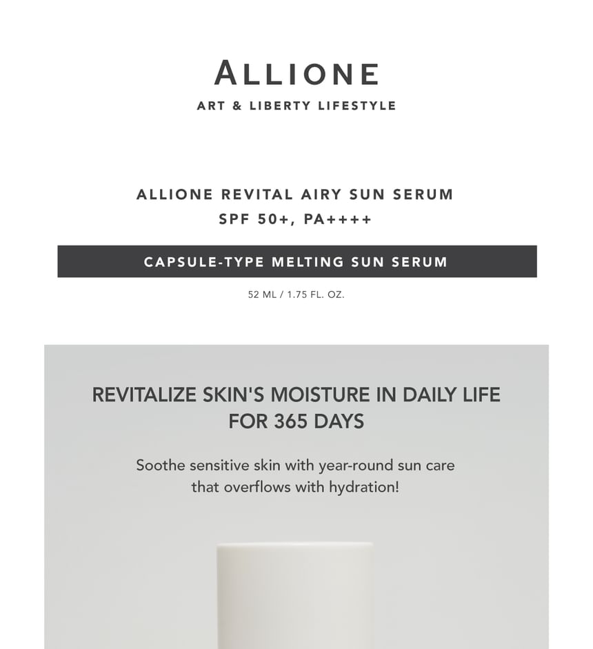 ALLIONE - Revital Airy Sun Serum
Spf50+/Pa++++, 52ml, 125 g, 8809864755963