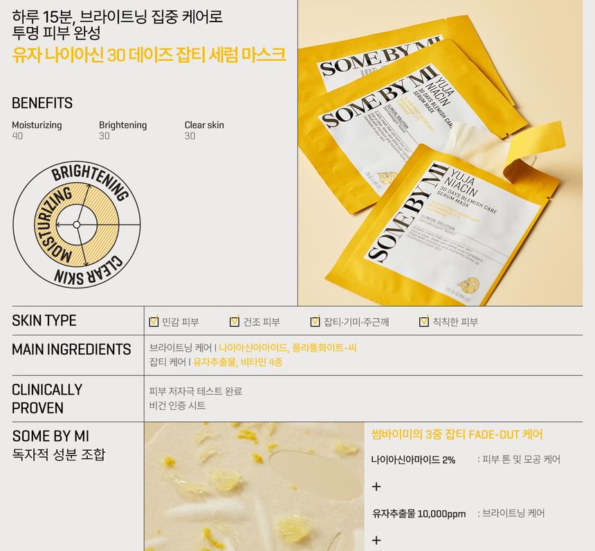 SOME BY MI - Yuja Niacin Blemish Care Serum Mask, Renewed - 25g, 32 g, 8809647393245
