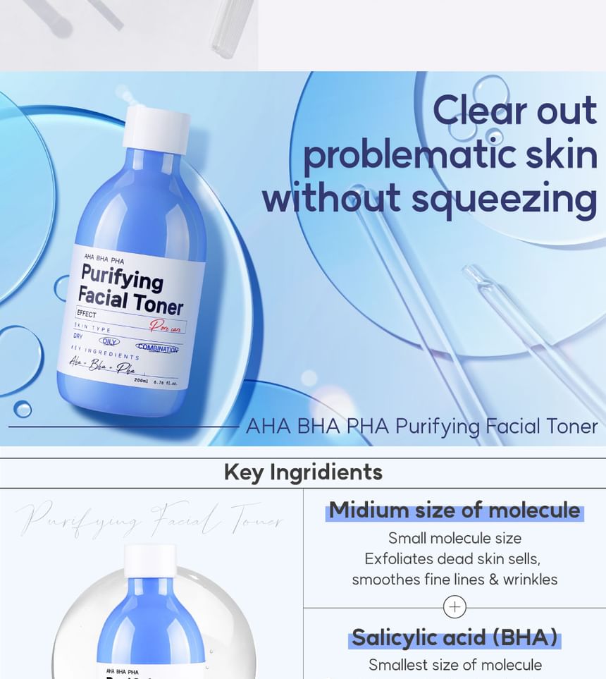 pong dang - AHA BHA PHA Purifying Facial Toner, 200ml, 270 g, 8809397750862