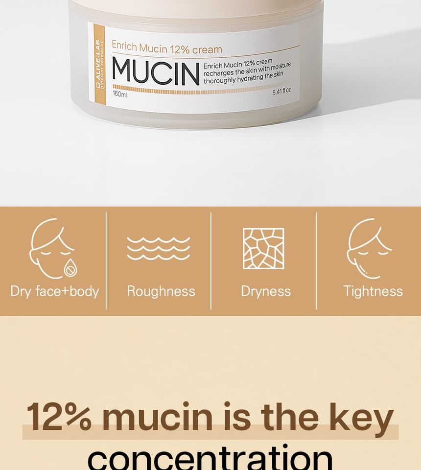 ALIVE:LAB - Enrich Mucin 12% Cream, 160ml, 240 g, 8809853890439