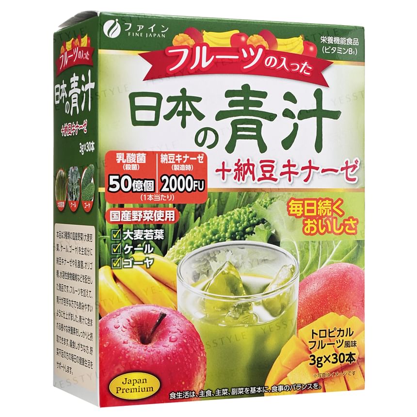 FINE JAPAN - Japanese Green + Nattokinase With Fruits Powder, 3g x 30, 154 g, 4976652016064