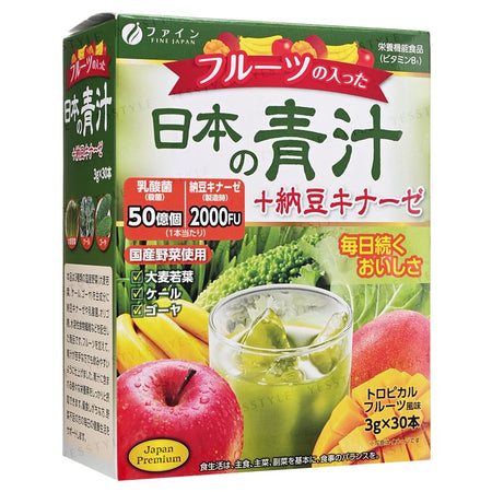 FINE JAPAN - Japanese Green + Nattokinase With Fruits Powder, 3g x 30, 154 g, 4976652016064