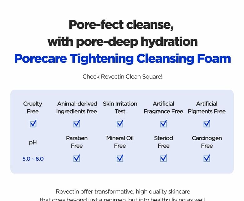 ROVECTIN - Pore Care Tightening Cleansing Foam, Renewed - 150ml, 184 g, 8809348503530