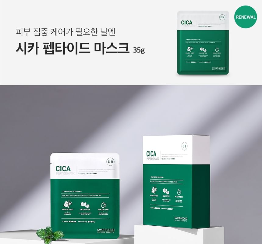 SWANICOCO - Cica Peptide Mask Pack Set, 35g x 10 sheets, 600 g, 8809535964786