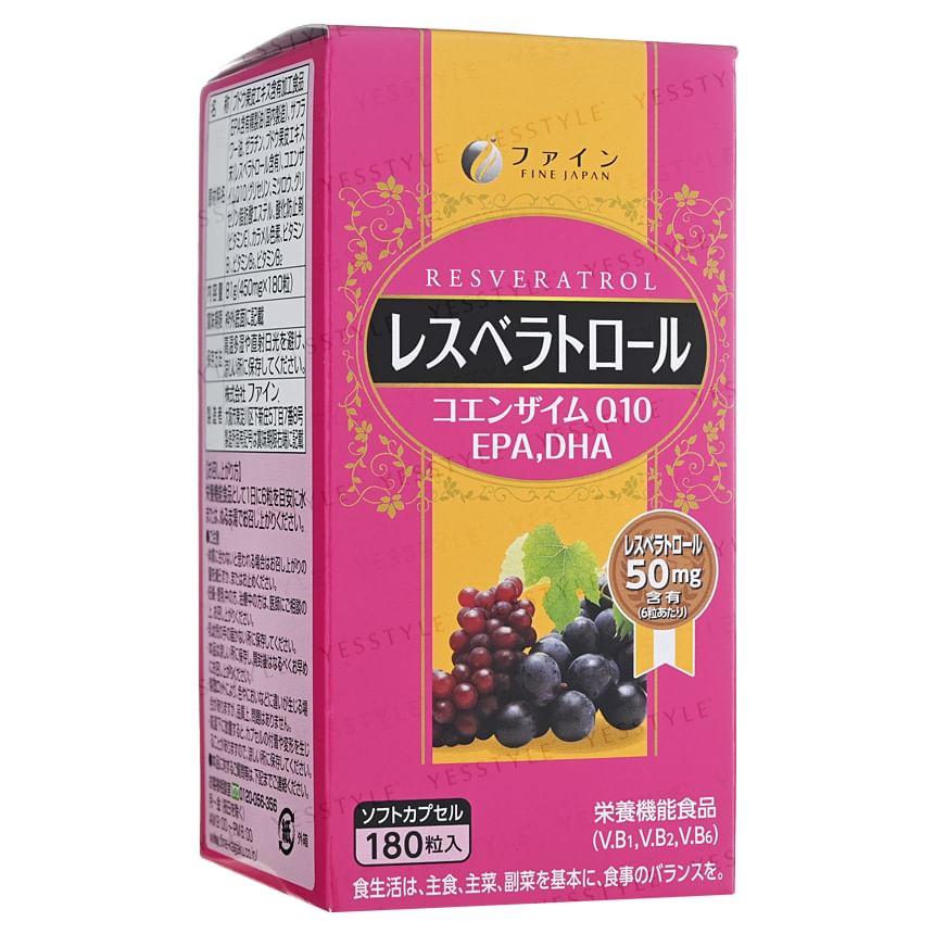 FINE JAPAN - Resveratrol + Coenzyme Q10 + EPA & DHA Capsules, 180 Capsules, 261 g, 4976652006713