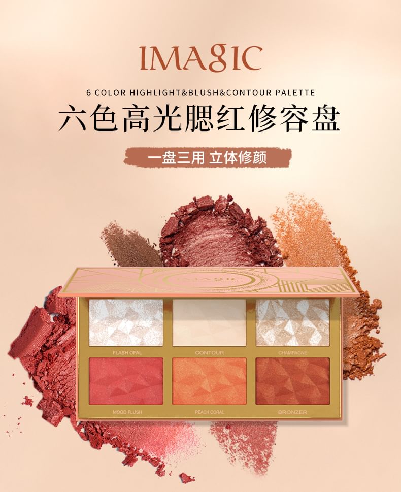 IMAGIC - 6 Colours Highlight / Blush / Contour Palette, 6 Colours Palette - 24g, 188 g, 6970855701268